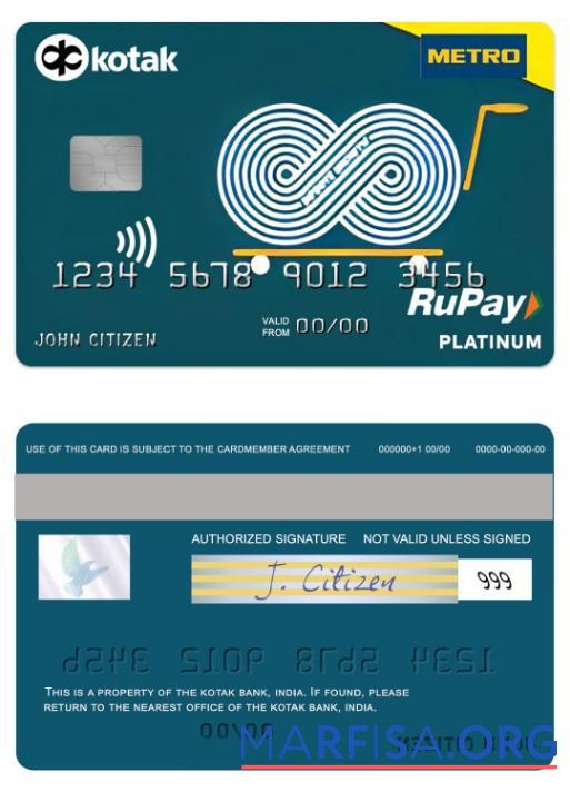 Downloadable India Kotak Bank Metro Cash & Carry RuPay platinum card template